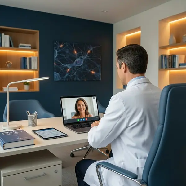 Médico em teleconsulta com paciente